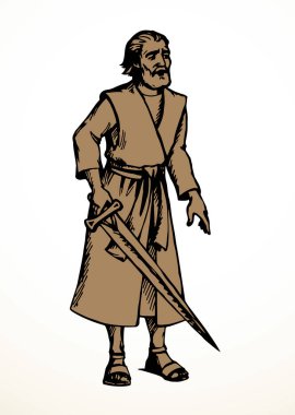 Üzücü bir stres şoku, yılgınlığı korkutur. Korkuyu korkutur. Yetişkin Yahudi adam ayağa kalkar. Savaş ordusu hikayesi Yahudi giysi sanat eşkiyası korsan korsan el İsrail 'in doğusunda İncil' de geçen sanat eskizini çizdi.