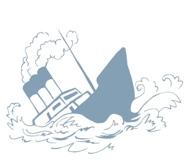 Antik ahşap paslı büyük fırkateyn alt direği beyaz gökyüzü metin uzayında kalır. Ana hatları siyah el çizilmiş derin denizcilik batık rüzgar sorun galleon logo işaret simgesi çizimi sanat retro doodle çizgi çizgi tarzı