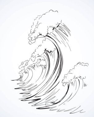 Yaz eğrisi girdap mavisi akış elementi manzarası. Açık gökyüzü metin arkaplanı. Antika çizgili, siyah mürekkep çizili eski bir ölüm kazası olay yeri amblemi amblemi amblemi amblemi tabelasını yok etti. Retro sanat doodle tarzı tasarım