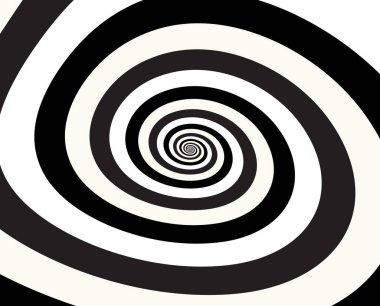 Anahatlı siyah beyaz boya sonsuz kıvrımlı patlak ressam logo dekoru retro baskı stili çiziyor. Yakın görüş modern kırmızı mavi baş döndürücü sıvı akış döngüsü fırıldak baş dönmesi patlaması