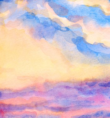 El çizimi kırmızı akryl boya sessiz taze yağmurlu gün doğumu beyaz ışık manzarası kağıt kart metin arka plan çizim tarzı parlak tasarım mavi eflatun menekşe renk yağmur manzarası