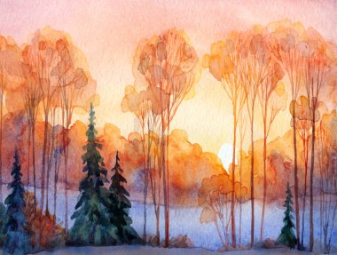 El çizimi soyut suluboya sanat eserleri açık pembe boya fırça stili noel yeni yıl kağıt kart metni alanı. Sakin, eski, solgun, sisli, sisli, sisli tepe yolu kırsal çalılık manzaralı...