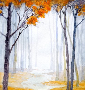 Elle çizilmiş ressam suluboya, sisli kağıt, metin arkaplanı. Siyah renk boya, buzlu kırmızı fırça tarzı sisli kırsal çalılık manzaralı. Sakin eski dal soluk avlu çizim sahne