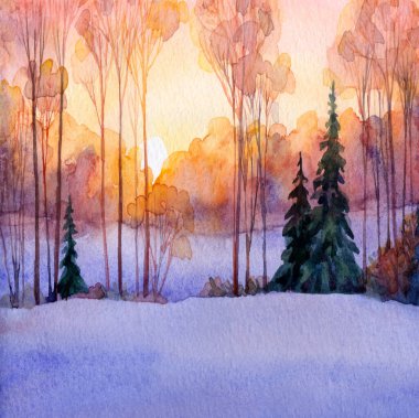 El çizimi soyut suluboya sanat eserleri açık pembe boya fırça stili noel yeni yıl kağıt kart metni alanı. Sakin, eski, solgun, sisli, sisli, sisli tepe yolu kırsal çalılık manzaralı...
