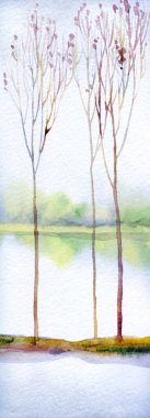 El çizimi parlak boya, bulutlu cennet eskiz kâğıdı arka plan metin alanı. Açık gri renk sakin alacakaranlık tepe bataklık dere tarlası çalı bitkisi duman bulutu okyanus manzarası