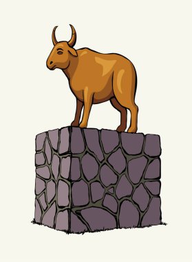 Orta Doğu 'da büyük bir taş Mısır' da altın sarısı Yahudi efsanesi beyaz kral ritüel boynuzu çiftliği erkek sığır ağası tapınağı simgesi el çizimi doğa tarlası tepesi parkı eskizi kutsal Musa hukuku sanatı grafik tarzı