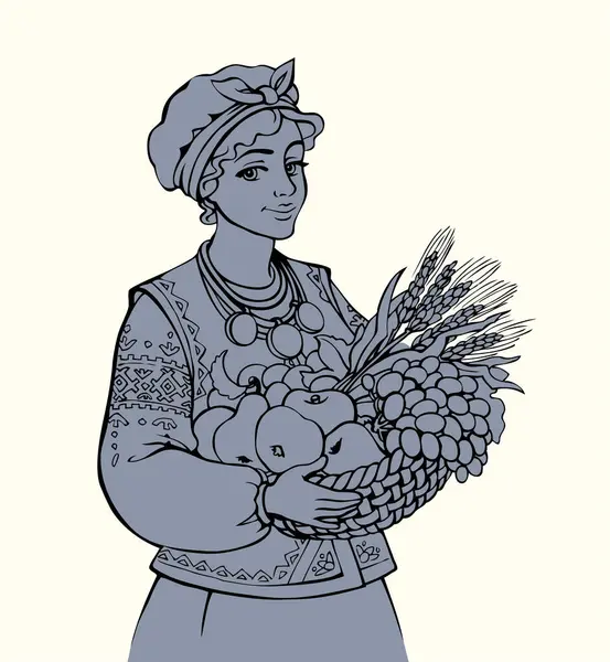 Genç, genç, genç, insan yüzlü bayan kolunun keyfini çıkarın. Eski, kır yetişmiş, çavdar tohumu, kulak tohumu, el yapımı retro sanat eskizi. Kokulu taze, sulu, biyolojik armut yetiştirme diyet şarap kasesi taşıyın.