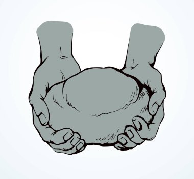 Tatlı, hafif, beyaz arpa rulo hamur, çocuk şefe yalvardı. Kalem çizilmiş eski erkek tanrı İsa kol inancı çavdar diyeti ikonu tabela logo kavramı eski İncil sanatı