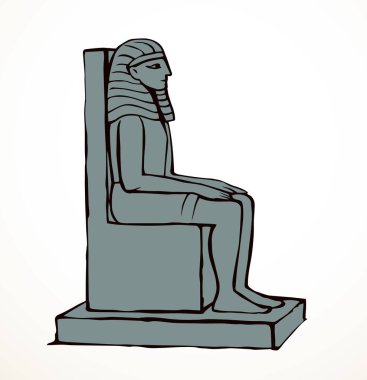 Giza Kahire logo simgesi, Luxor Palac Doğu Afrika Amun şehri harabe işareti. Taslak el geçmiş tanrı insan cetvel kafa taç koltuk beyaz taş mezar İncil çizim çizim çizim tarzı