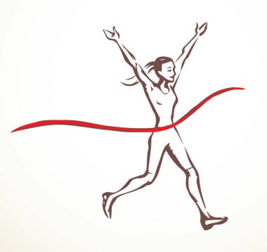 Mutluluk hızını kapat güçlü genç insan koşusu eğlence lideri kurdele beyaz metin alanı. Taslak siyah el çizilmiş 1 en iyi hızlı açık hava sağlık işi konsepti amblem tasarım çizgi film karalama tarzı