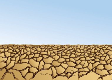 Eski Ölüm Gölü yarık yarık panoramasını boşaltıyor. Parlak kahverengi renkli vintage el, verimsiz taş duvar simgesi tasarımı için tehlike arz ediyor. Grunge eskiz çizimi tarzı. Mavi gün gökyüzü metin alanı görünümü