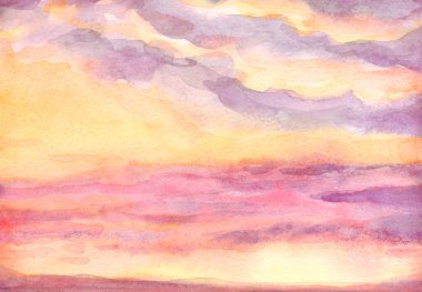 El çizimi kırmızı akryl boya sessiz taze yağmurlu gün doğumu beyaz ışık manzarası kağıt kart metin arka plan çizim tarzı parlak tasarım mavi eflatun menekşe renk yağmur manzarası