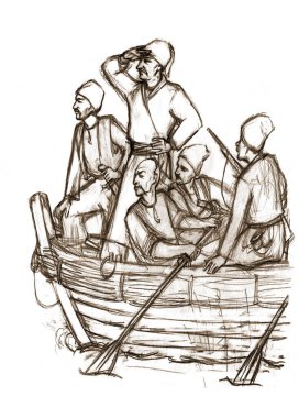 Geçen yüzyıl Norveç savaş tehlikesi kol fırtınası rüzgar dalgası kaşifi savaş gemisi kadırgasına yelken bezi beyaz gökyüzüne saldırdı. Kara çizgi, yelkenli yelkenliyi güverteye çekti Hetman kahraman karikatür çizimi