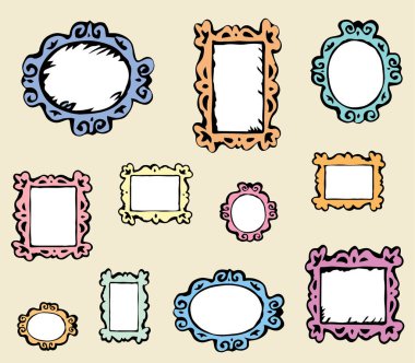 Kırsal kare kart seti. Siyah mürekkep boyalı kalem el çizimi oval rokoko deko sanatçısı bayrak logosu işareti pictogram hatlı çizgi roman tarzı. Kapalı görünüm beyaz ambalaj kağıdı