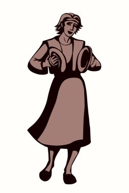 Genç İsrail kabilesi amigo erkek dansçı kolları komik hobi yüksek sesli övgü hattı el çizimi vektör sanatı eski çizgi film çizim tarzı Yahudi kız insan ayini sanatçısı incil sanatçısına tapıyor