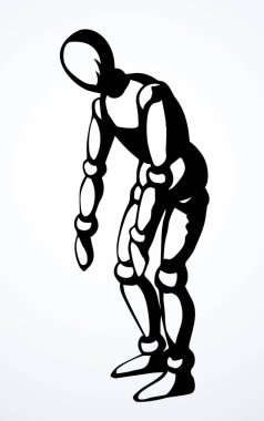 Eski moda ahşap kravat. Umutsuzluk. Üzüntü, keder. Çizgi siyahı tiyatro sanatçısı oyunu nesnesi poz ver işaret simgesi kavramsal tasarım skeç retro sanat karikatür tarzı