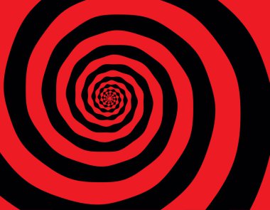 Anahatlı koyu siyah boya sonsuz kıvrımlı patlak sanatçı logo dekoru retro baskı stili boyuyor. Modern parlak kırmızı, baş döndürücü, sıvı akış döngüsü, fırıldak baş dönmesi patlaması.