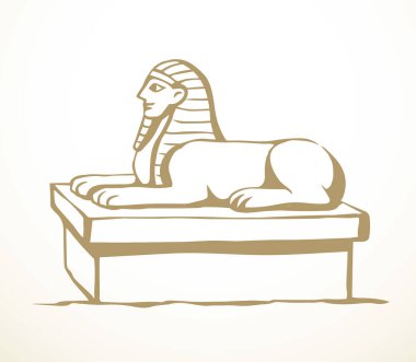 Altın mistik oyma aslan adam maskesi izole edilmiş beyaz çöl kum nekropolü gökyüzü metin uzayına bakıyor. Çizgi siyah el çizilmiş efsane rock tanrısı logosu piktogram retro sanatçı karalama karikatür tarzı