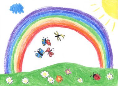 Gök kuşağı şeklinde basit bir tebeşir tebeşirle boyanmış çiftlik bahçesi bahçesi çim ikonu işareti. Düz tezahürat neşesi bahar okulu el kalemi komik ışık güvesi tasarımı fikir çerçevesi çerçeve tasarımcısı desen tasarımı