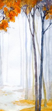 Elle çizilmiş ressam suluboya, sisli kağıt, metin arkaplanı. Siyah renk boya, buzlu kırmızı fırça tarzı sisli kırsal çalılık manzaralı. Sakin eski dal soluk avlu çizim sahne