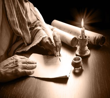 Son zamanlarda İncil 'deki kutsal tanrı hukuku öğretmeni Paul' un posta sayfası boşluğunu kapatın. Kapalı kollu mürekkep. Sanat eseri Peter 'ın günlüğünü çiz. Yahudi kadın kâtip.