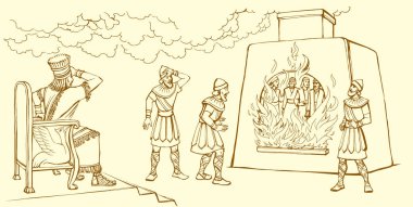 Doğu İran yasalarına göre kollar bağlı. Ölü Yahudi erkek kurban ocağın dumanına dayanmak için dua ediyor. Elle çizilmiş Sümerli Arap kızgın hükümdar bak vizyon panik korku öldürür İslam sanat hikayesi