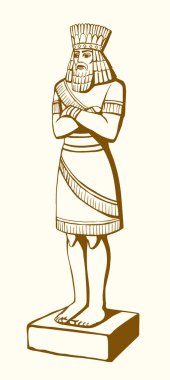 Orta Doğu 'nun büyük Sümer dönemi altın sarısı Irak kraliyet prensi Xerx giysi giysi Yahudi peygamber beyaz vücut bacağı simgesi. Çizgili siyah kalem el İran 'ın çizdiği resim, eski sanat eserlerinin Yahudi tarzı. 