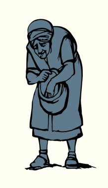 Yaşlı Yahudi, Müslüman, erkek, kol kola, kırsal İslami, ilkbahar, toprak, bitki yetiştirme çiftliği işiyle uğraşır. El çizimi İncil sanatı. Üzgün Asyalı beyaz köle kadın ona yemek ver.