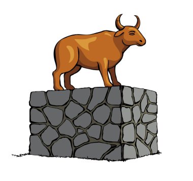 Orta Doğu 'da büyük bir taş Mısır' da altın sarısı Yahudi efsanesi beyaz kral ritüel boynuzu çiftliği erkek sığır ağası tapınağı simgesi el çizimi doğa tarlası tepesi parkı eskizi kutsal Musa hukuku sanatı grafik tarzı