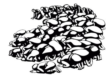 Kutsal BAE diz çökün Katar Arabistan erkek grubu kölesi Kral İsa 'ya yalvar beyaz toprak metin uzayı Kara çizgi el çizimi övgü dolu kız Kabe idolü eski İncil taslak sembolünü kutsa