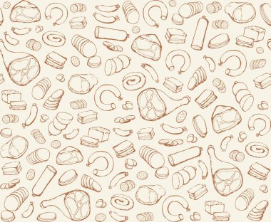 Yağsız domuz yağı, domuz budu, pirzola, bıçak, aperatif, beyaz arka plan. Kırmızı çizgi çizili natur buğulama kuzu eti sosis sosis, pirzola dükkânı öğle yemeği menüsü simge retro resim tasarımı tasarımı