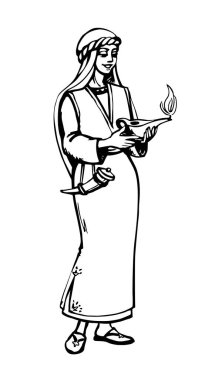 Neşeli, bilge, kutsal Yahudi şal peçeli, gülümseyen, genç köle yüzlü Tanrı 'nın sevgili kulu İsa Mesih' in eskizine bakın. Koyu siyah el 10 Yahudi kırsal çağ beyaz umut hatta parlak bir hikaye çizdi.