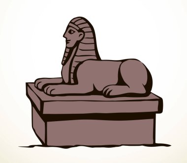 Altın mistik oyma aslan adam maskesi izole edilmiş beyaz çöl kum nekropolü gökyüzü metin uzayına bakıyor. Çizgi siyah el çizilmiş efsane rock tanrısı logosu piktogram retro sanatçı karalama karikatür tarzı