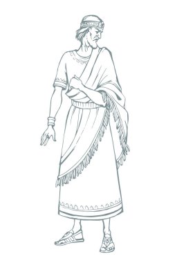 Ortadoğu Sümer 'i geçmiş yaş stresi, Yahudi David altın elbise, Irak erkek kraliyet lordu Saul yargıç gibi görünüyor. El çizimi Suriye İran Darius Xerx insan retro Herod Ahab tanrı hikayesi sanatı korkusu