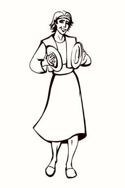 Genç İsrail kabilesi amigo erkek dansçı kolları komik hobi yüksek sesli övgü hattı el çizimi vektör sanatı eski çizgi film çizim tarzı Yahudi kız insan ayini sanatçısı incil sanatçısına tapıyor