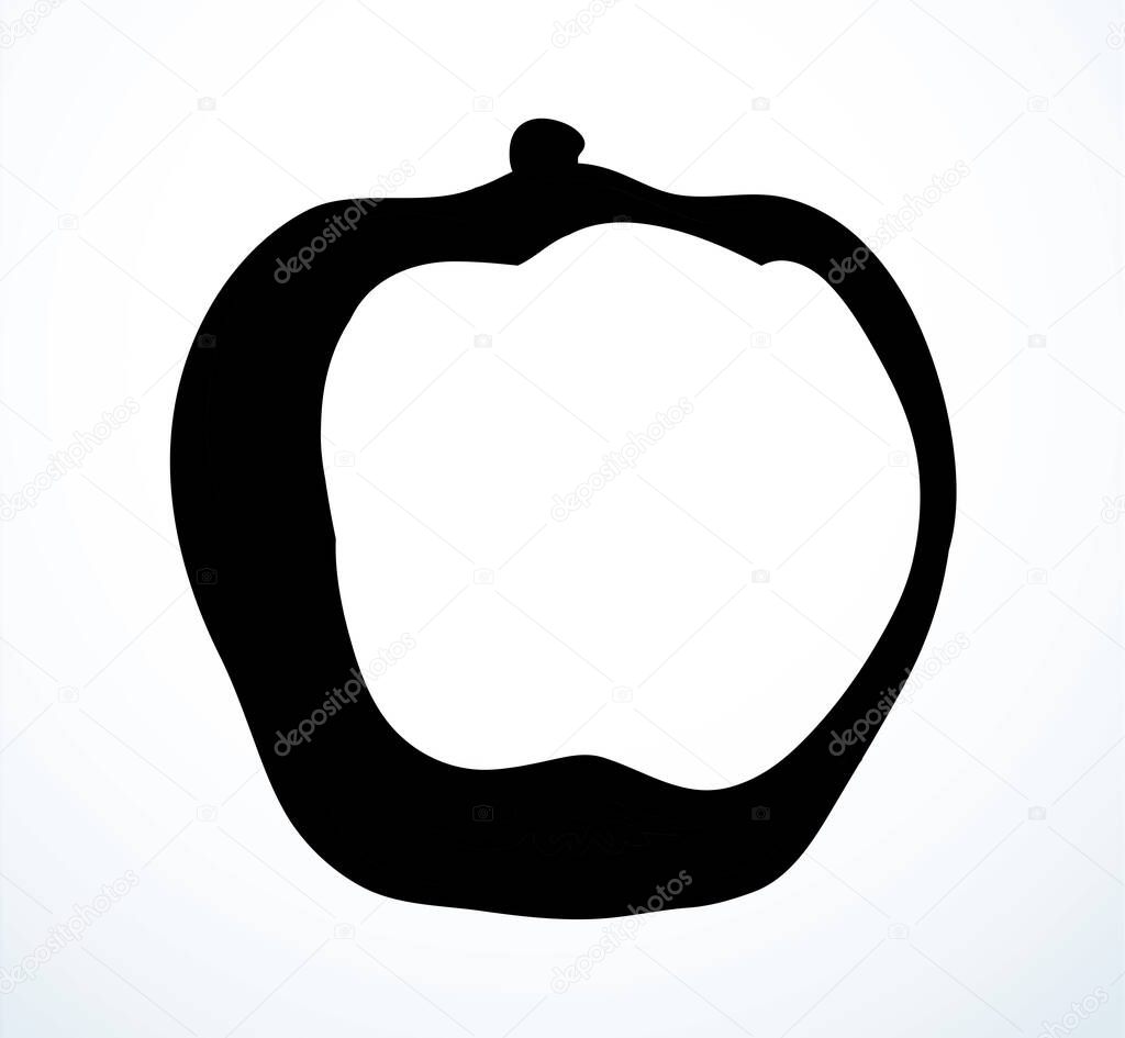 Bright gold hand drawn raw fresh grow cydonia emblem pictogram design retro art doodle line print style. Closeup view bio eco sweet juicy tasty health vegan plant diet autumn sky text space backdrop