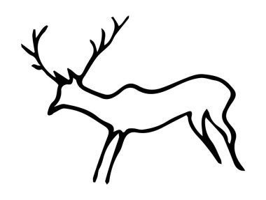 Yakından bakınca, kırmızı Afrika kabilesi beyaz arka planda keçi figürü çiziyor. Çizgi koyu siyah mürekkep boyalı el grunge düz bizon boğa şekilli logo tasarımı. Geçmişe dönük duvar resmi yazdırma biçimi