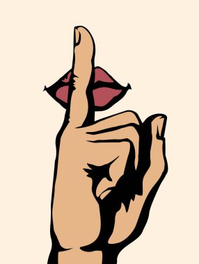 Sıradan genç erkek çocuk kol gürültüsünü kapatın. Yasak beyaz metin alanı. Kırmızı renk yakın plan 1 güzel yetişkin bayan gösteri yasağı logosu çizimi yapıyor. Retro çocuk çizgi film çizimi tarzı