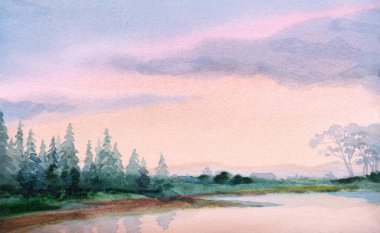 El çizimi parlak pembe boya kağıt vadi alacakaranlık arka plan metin alanı karanlık sis yağmuru deniz kıyısı manzaralı çalı çalı çalı çalı çalı çalı çalı çalı çayırı yol sahnesi