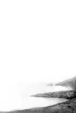 Elle boyanmış sanat eserleri, kırsal alan, hatta sahne aydınlatmalı kağıt metin alanı. Sakin, bulutlu, eski, karlı, karlı, karanlık, yağmurlu, sonbahar, dağ, dağ, dağ, dere manzaralı bir manzara.