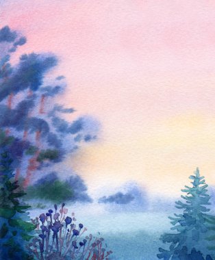 El çizimi, sakin, bulutlu, güneşli, yağmurlu yeşil bahçe sahnesi, kağıt desenli metin alanı. Karanlık gece boyası tarzı kırsal çiftlik yolu yol sahil kıyısı çimen manzarası