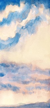 El çizimi kırmızı akryl boya sessiz taze yağmurlu gün doğumu beyaz ışık manzarası kağıt kart metin arka plan çizim tarzı parlak tasarım mavi eflatun menekşe renk yağmur manzarası