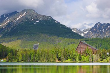 Strbske pleso, buzul kökenli pitoresk dağ gölü ve Slovakya 'nın High Tatras kentinde önemli bir turizm merkezi.