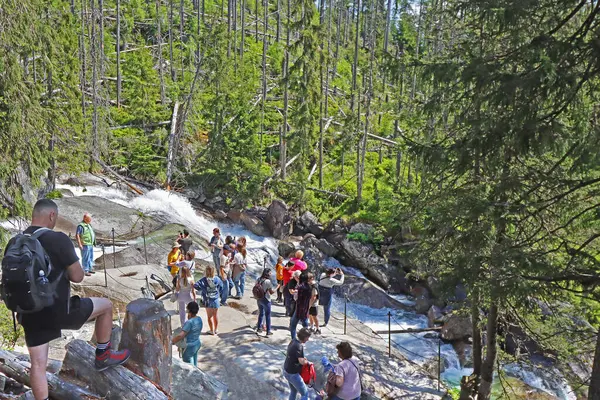 Hrebienok, Slovakya - 26 Mayıs 2024: High Tatras Ulusal Parkı 'nda Hrebienok yakınlarında güzel uzun şelale çağlayanları