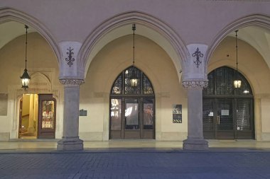 Krakow, Poland - April 23, 2025: Cloth market at night