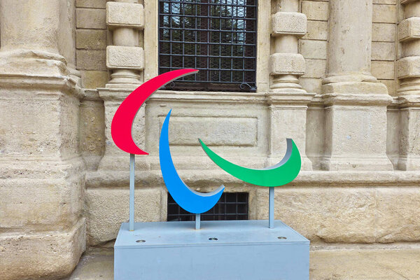 Milan, Italy - August 06, 2025: Milano Cortina 2026 Olympic games winter sport - Logo of the Winter Olympic Games located in the streets of Milan