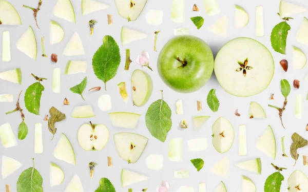 Apfelfruchtstück Scheibe Und Blatt Sammeln Flacher Nahtloser Abstrakter Hintergrund — Stockfoto