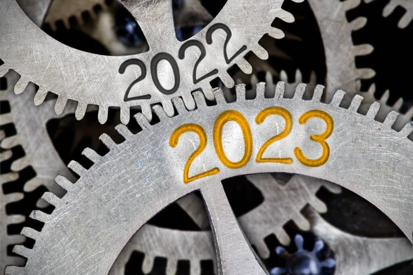 Photo Tooth Wheel Mechanism Numbers 2023 2022 Imprinted Metal Surface — Stock Photo, Image