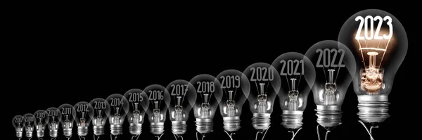 Horisontell Grupp Lysande Glödlampor Med Fiber Form Nyår 2023 Och — Stockfoto