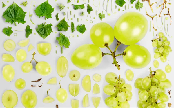 Green Wine Fruit Piece Slice Leaf Collection Flat Lay Seamless — Stock Photo, Image